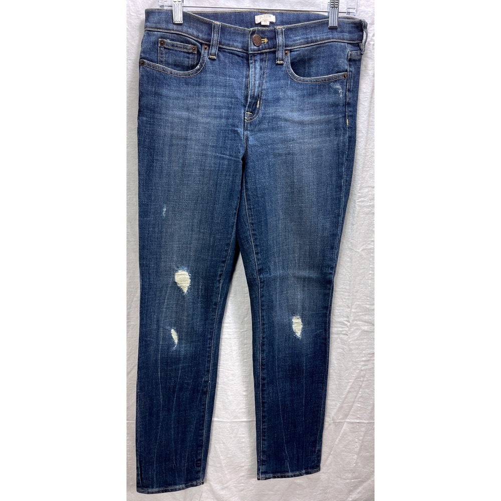 J.Crew Womens Stretch Denim Jeans Size 28 Ripped Distressed Dark Wash Casual - Picture 2 of 9